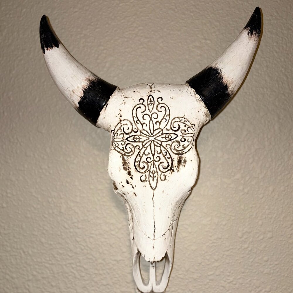 Faux Longhorn Steer Skull Wall Decor Western Farmhouse Wall Mount - Picture 1 of 6
